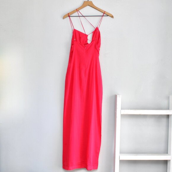 Nensi Dojaka Fuchsia Hot Pink Sleeveless Asymmetric Sheer Maxi Dress SZ Medium - Picture 3 of 10